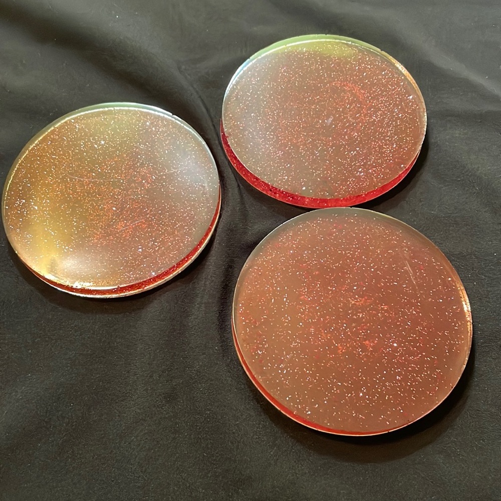 3 circle red glitter coasters